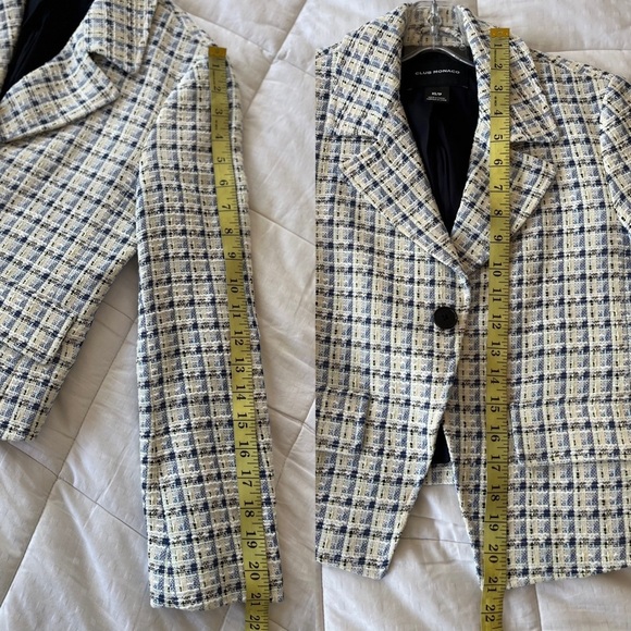 💟 CLUB MONACO Textured Cutaway Crop Single-breasted Blazer Size XS Multi - Picture 14 of 16